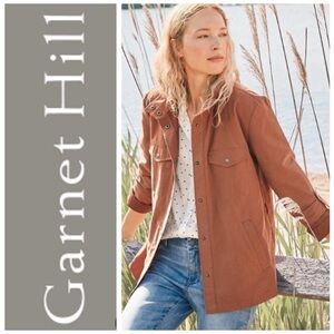 Garnet Hill short belted trench camel brown